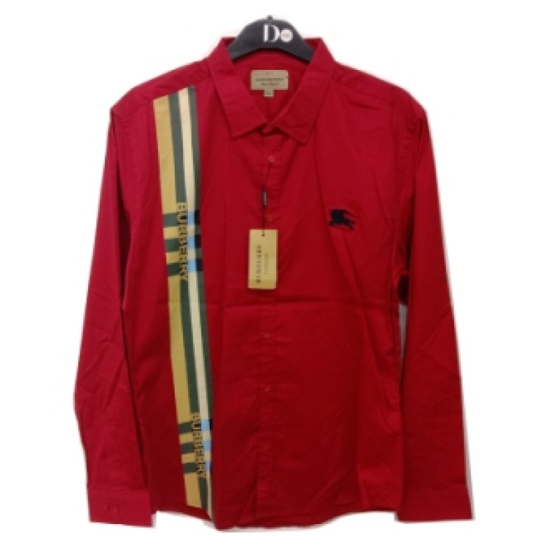 Red Burberry Mens Full Sleeve Shirt